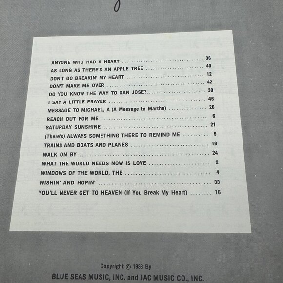 Bacharach/David Song Book Vintage 1967 Sheet Music Compilation Softcover - Picture 8 of 8